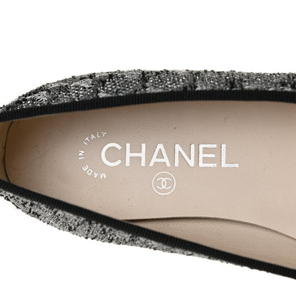 Chanel Tweed Sequin Cap Toe Ballerina Flats 37.5 Black Blue 13 of 14
