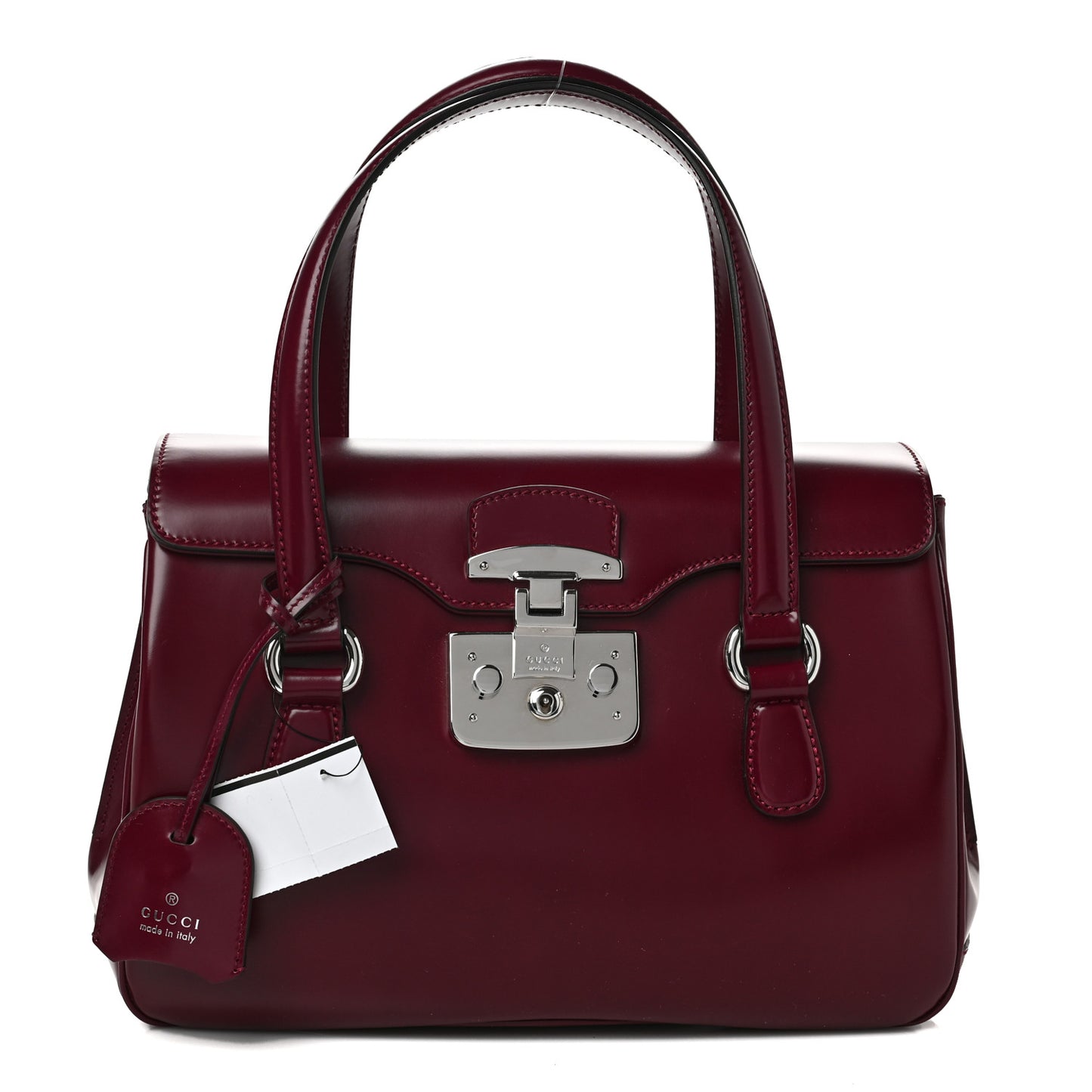 Regent Calfskin Lady Lock Top Handle Bag Purple Wine