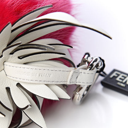 Fendi Fox Rabbit Fur Nappa Pineapple Bag Charm Fuxia White 3 of 4