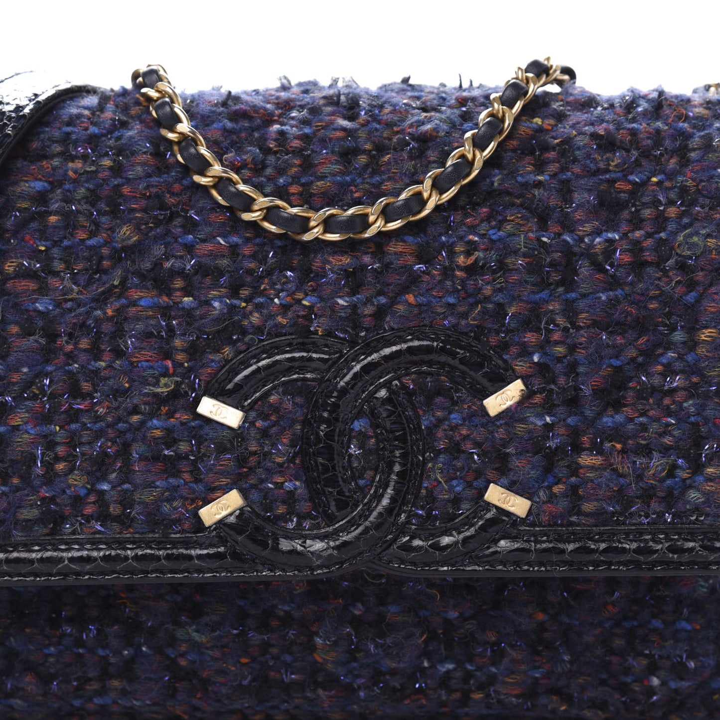 Tweed Watersnake Quilted Medium CC Filigree Flap Blue Black