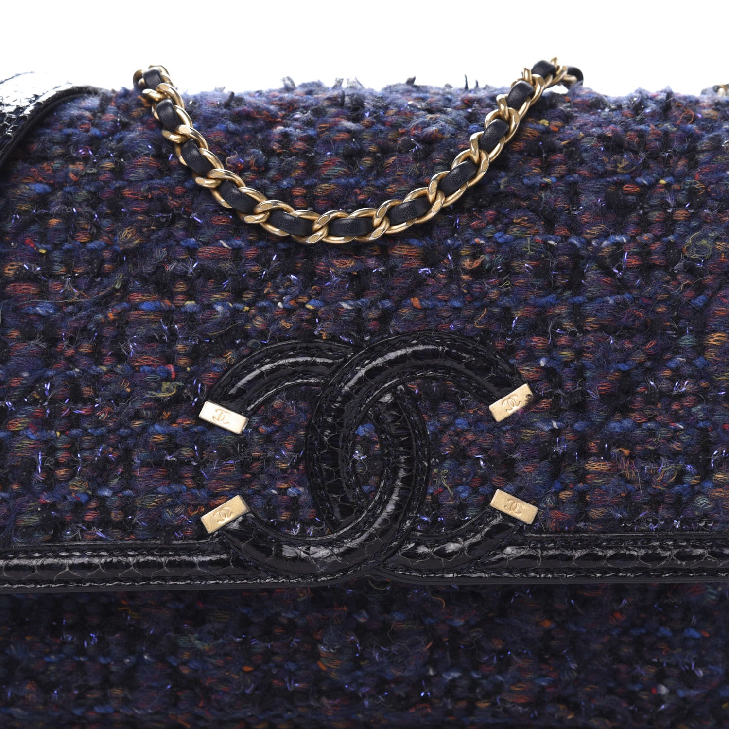 Chanel Tweed Watersnake Quilted Medium CC Filigree Flap Blue Black 12 of 12