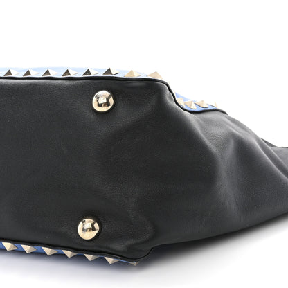 Valentino Garavani Vitello Small Rockstud Tote Blue Black 10 of 13