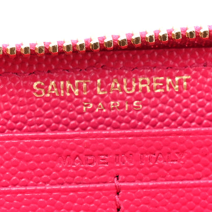 Saint Laurent Grain De Poudre Matelasse Chevron Monogram Zip Around Wallet Fuchsia 7 of 11