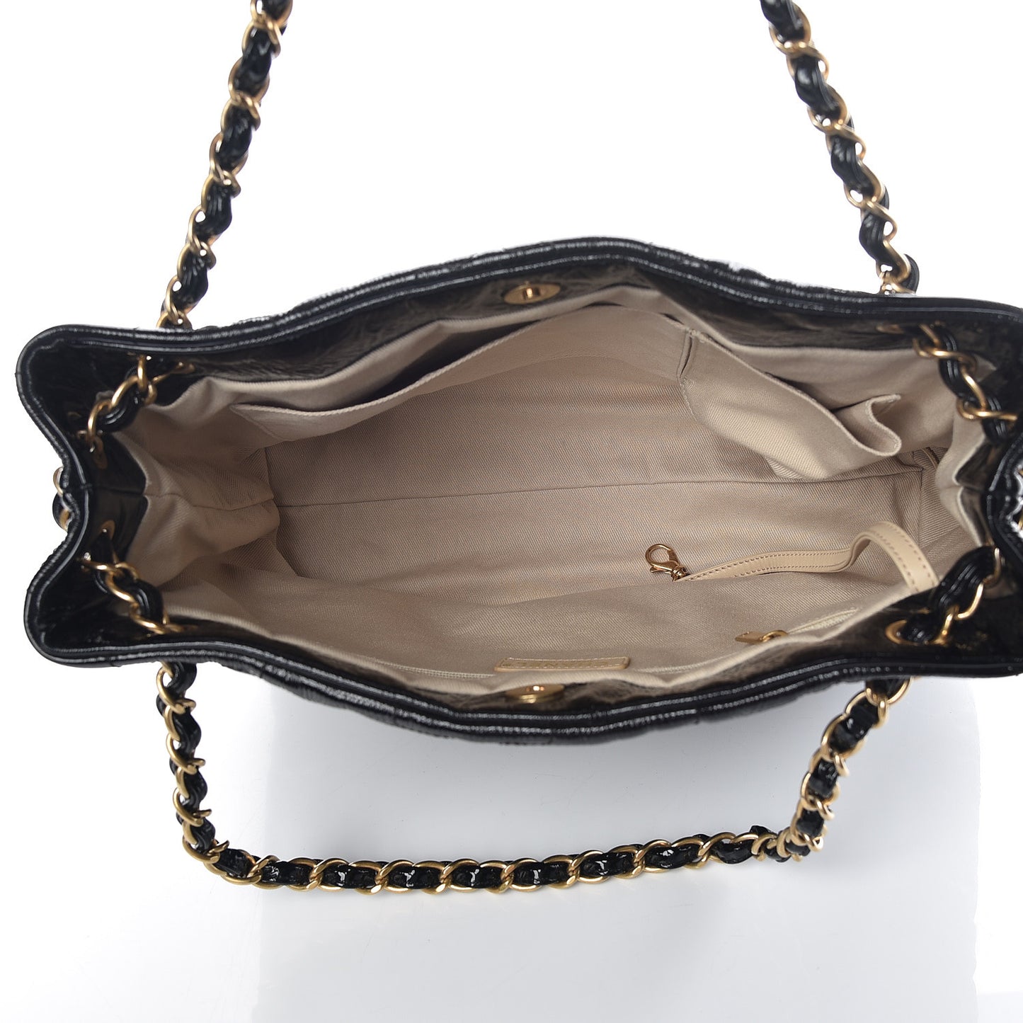 Crackled Patent Puzzle Tote Black