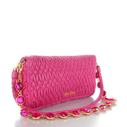 Miu Miu Nappa Matelasse Crystal Flap Clutch Fuxia 3 of 8