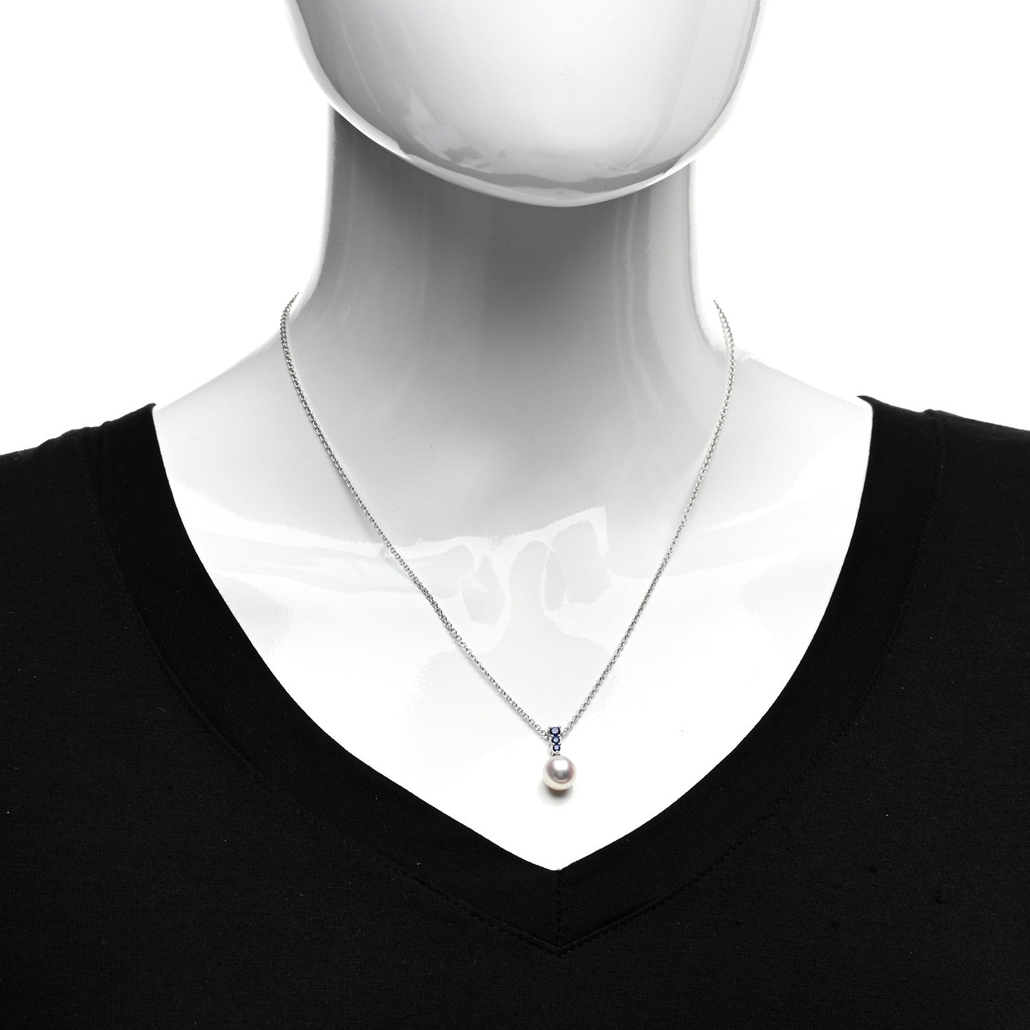 Mikimoto 18K White Gold Blue Sapphire Akoya Pearl 8-8.5mm Morning Dew Pendant Necklace 2 of 5