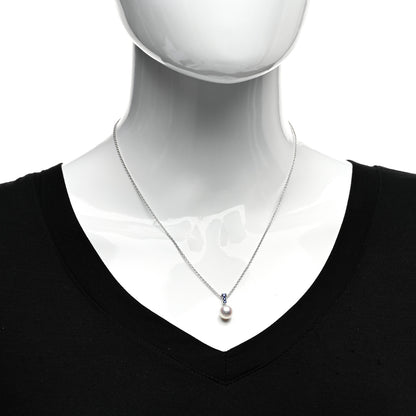 Mikimoto 18K White Gold Blue Sapphire Akoya Pearl 8-8.5mm Morning Dew Pendant Necklace 2 of 5