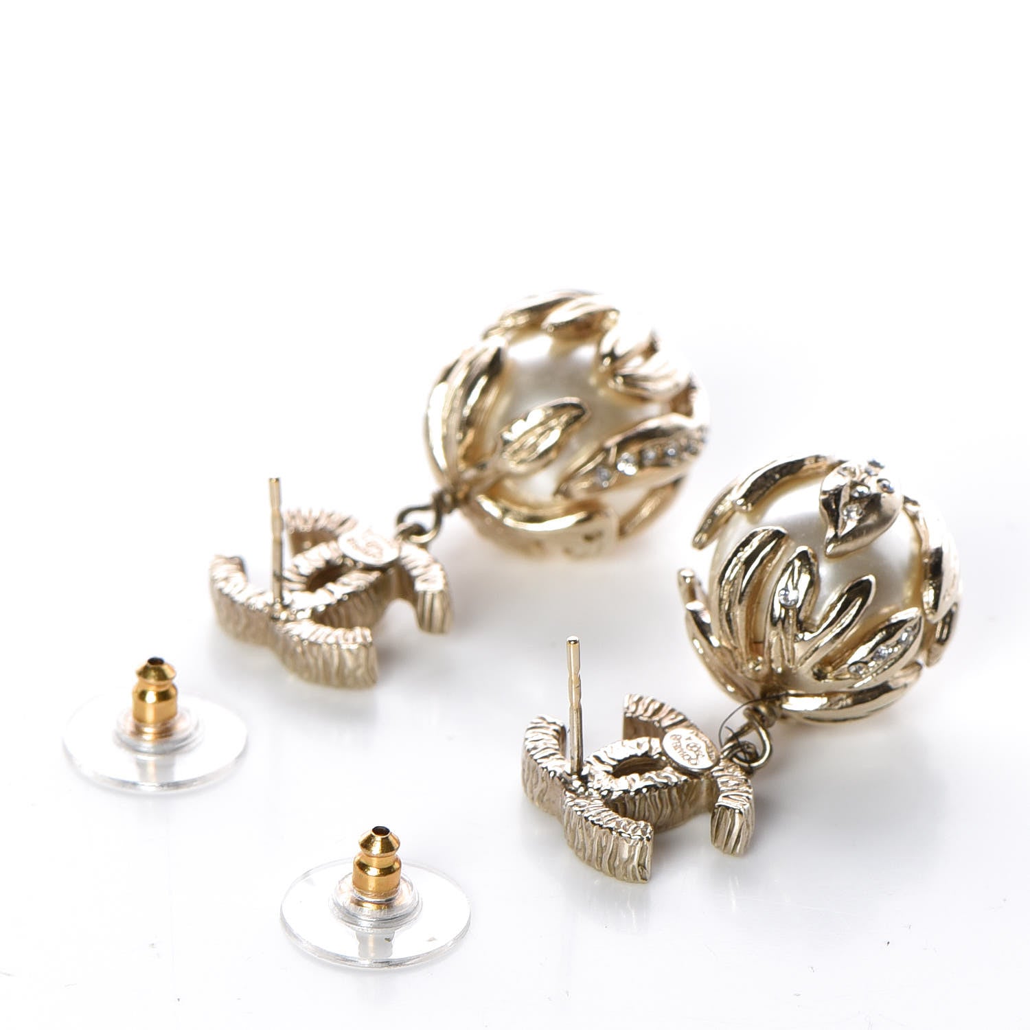 Chanel Crystal Pearl CC Drop Earrings Gold 4 of 5