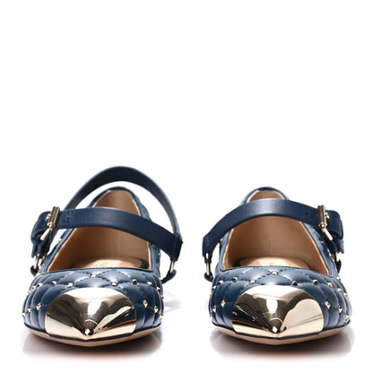 Valentino Garavani Lambskin Rockstud Spike Captoe Ballerina Flats 37.5 Peacock 2 of 11