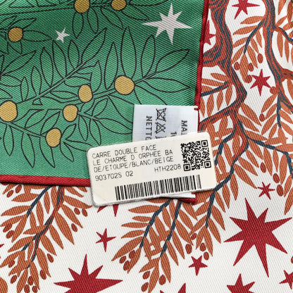 Hermes Silk Twill Sous Le Charme d'Orphee Double Face Scarf 90 Etoupe White Beige 5 of 5