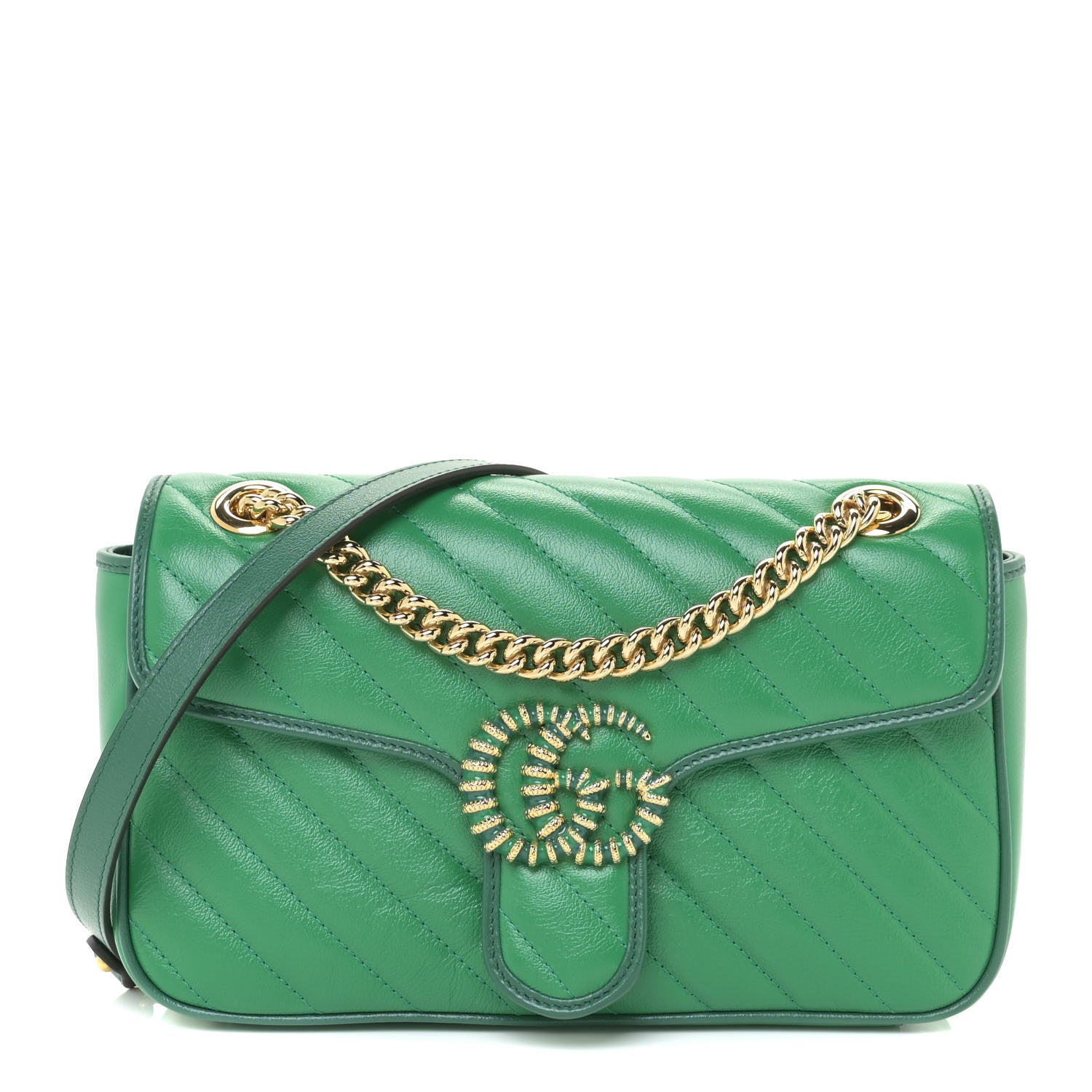 Gucci Azalea Calfskin Enamel Matelasse Diagonal Small Torchon GG Marmont Shoulder Bag New Shamarock Emerald 1 of 11
