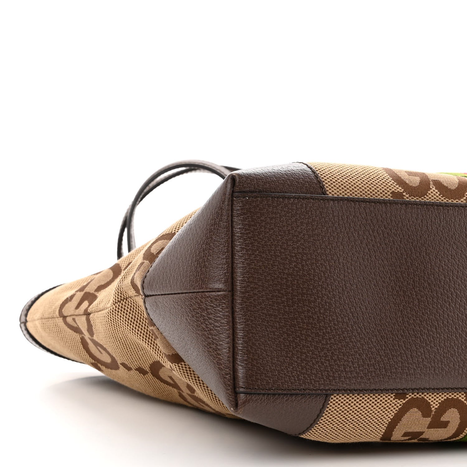 Gucci Monogram Jumbo GG Textured Dollar Calfskin Web Medium Ophidia Shopping Tote Camel Ebony 8 of 10