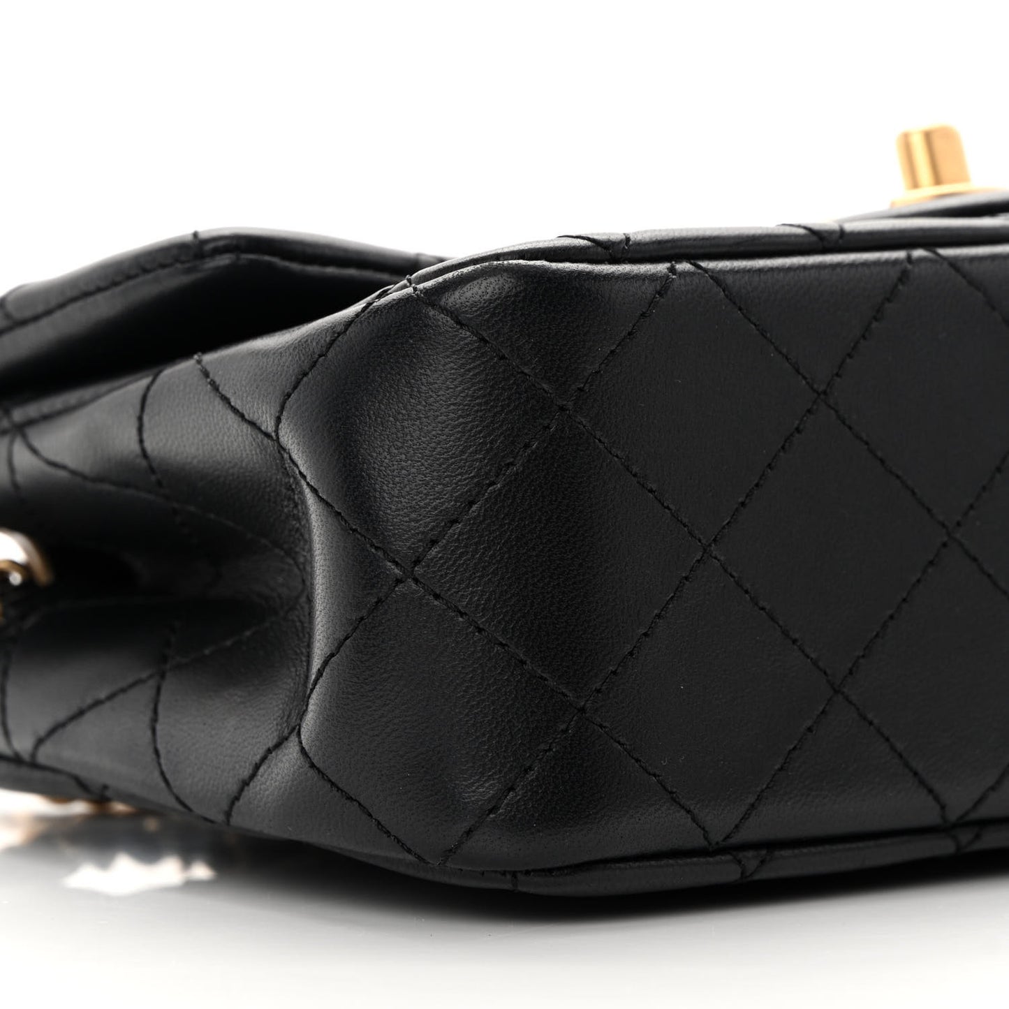 Lambskin Quilted Mini Rectangular Pearl Crush Flap Black