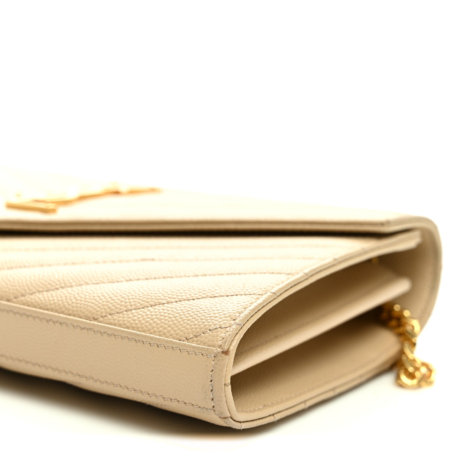 Saint Laurent Grain De Poudre Matelasse Chevron Monogram Chain Wallet Nude Powder Nude Powder 10 of 13
