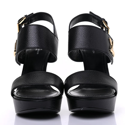 Louis Vuitton Grained Calfskin Horizon Platform Sandals 39 Black 2 of 13