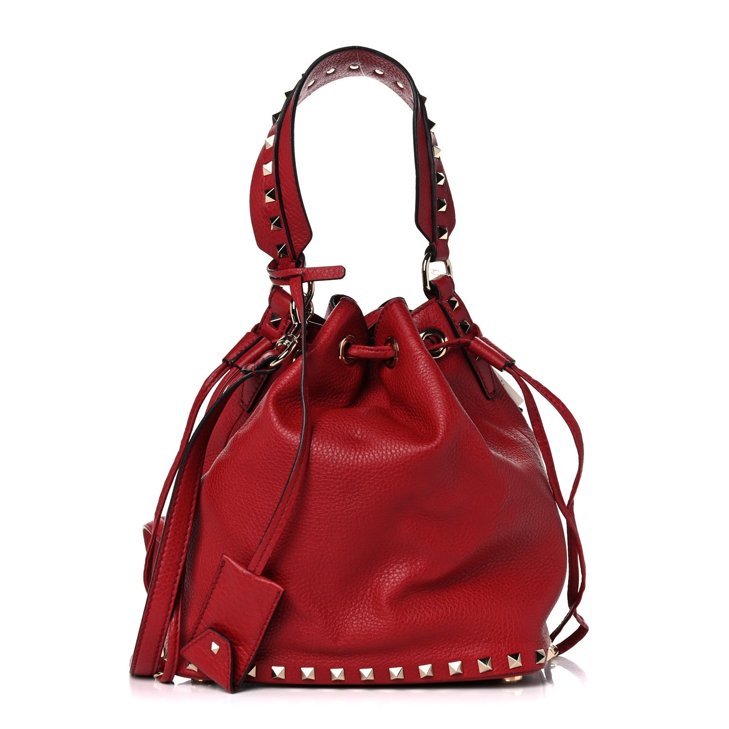 Valentino Garavani Pebbled Calfskin Small Rockstud Bucket Bag Red 2 of 11