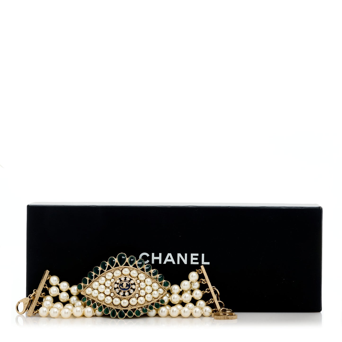Pearl Crystal CC Eye Bracelet Gold White