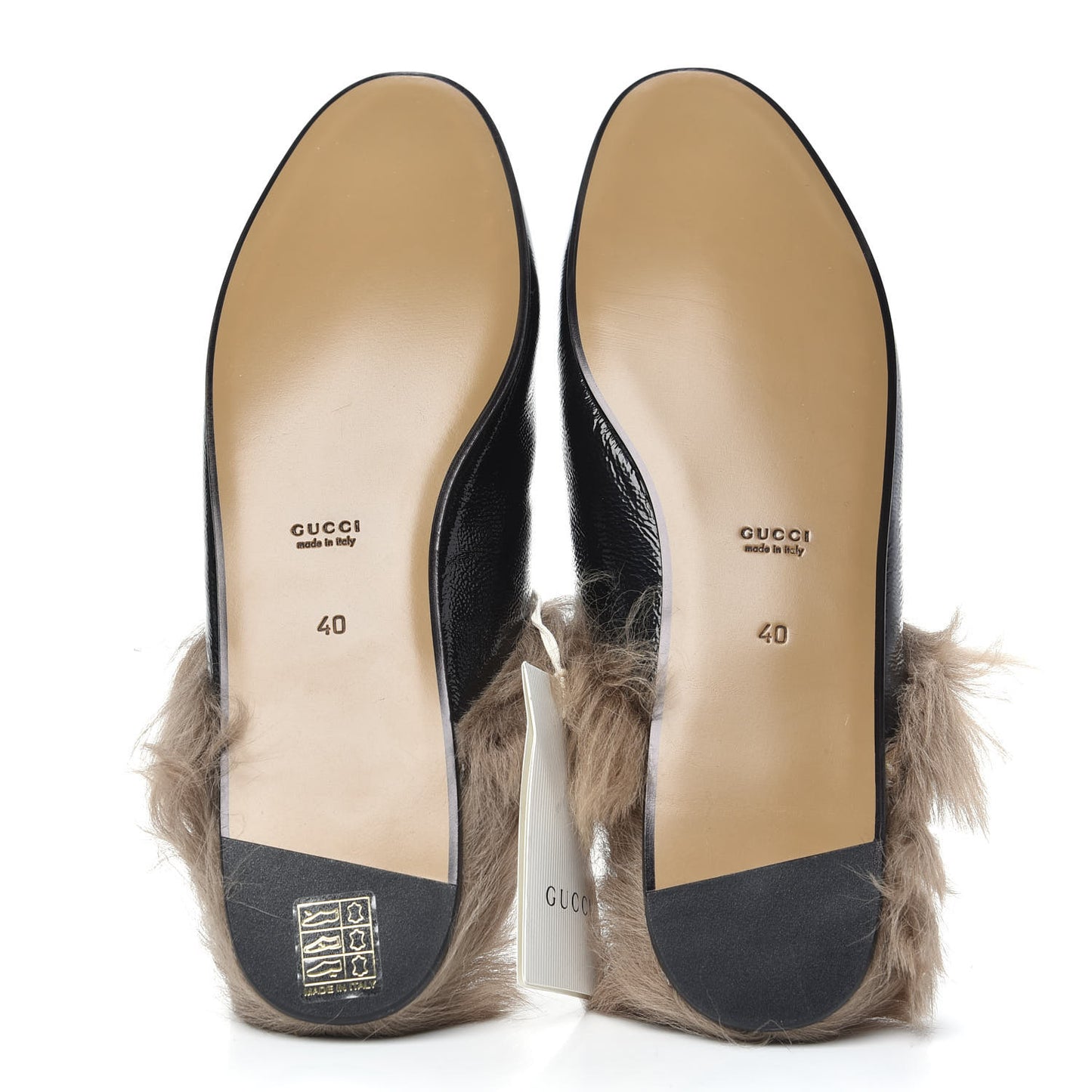 Patent Fur Womens Princetown Slippers 40 Black Natural