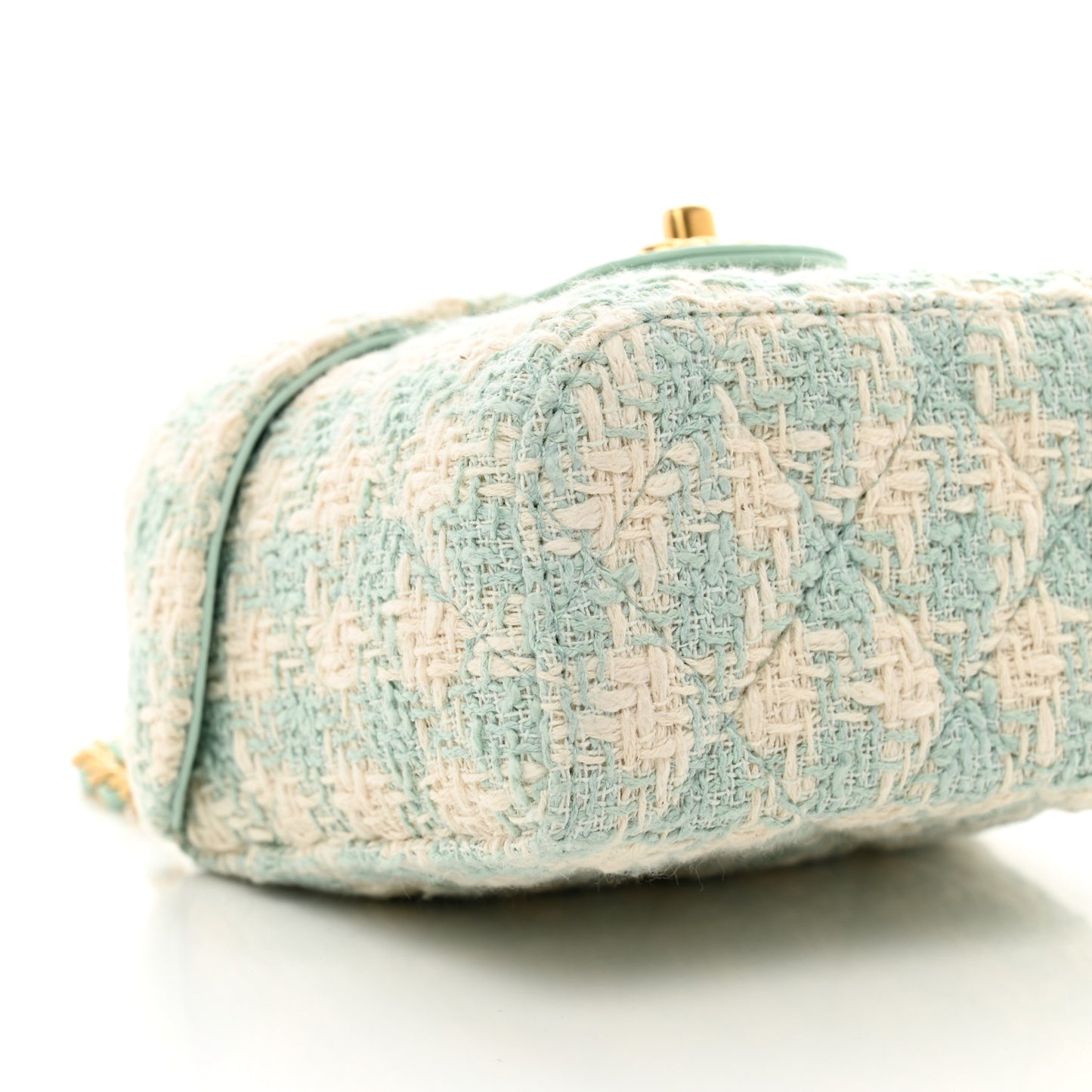Tweed Handle Crush Top Handle Flap Bag Light Blue Ecru