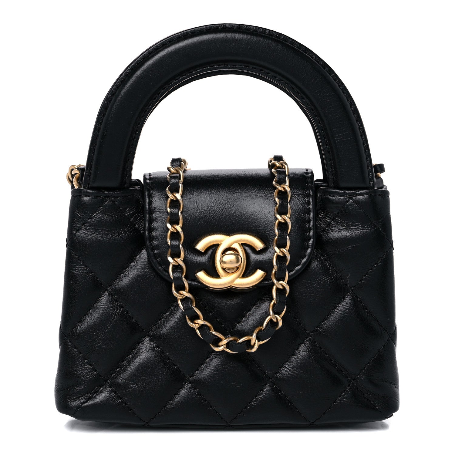 Chanel Shiny Aged Calfskin Quilted Mini Nano Kelly Shopper Black 1 of 10