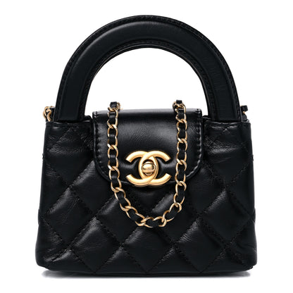 Chanel Shiny Aged Calfskin Quilted Mini Nano Kelly Shopper Black 1 of 10