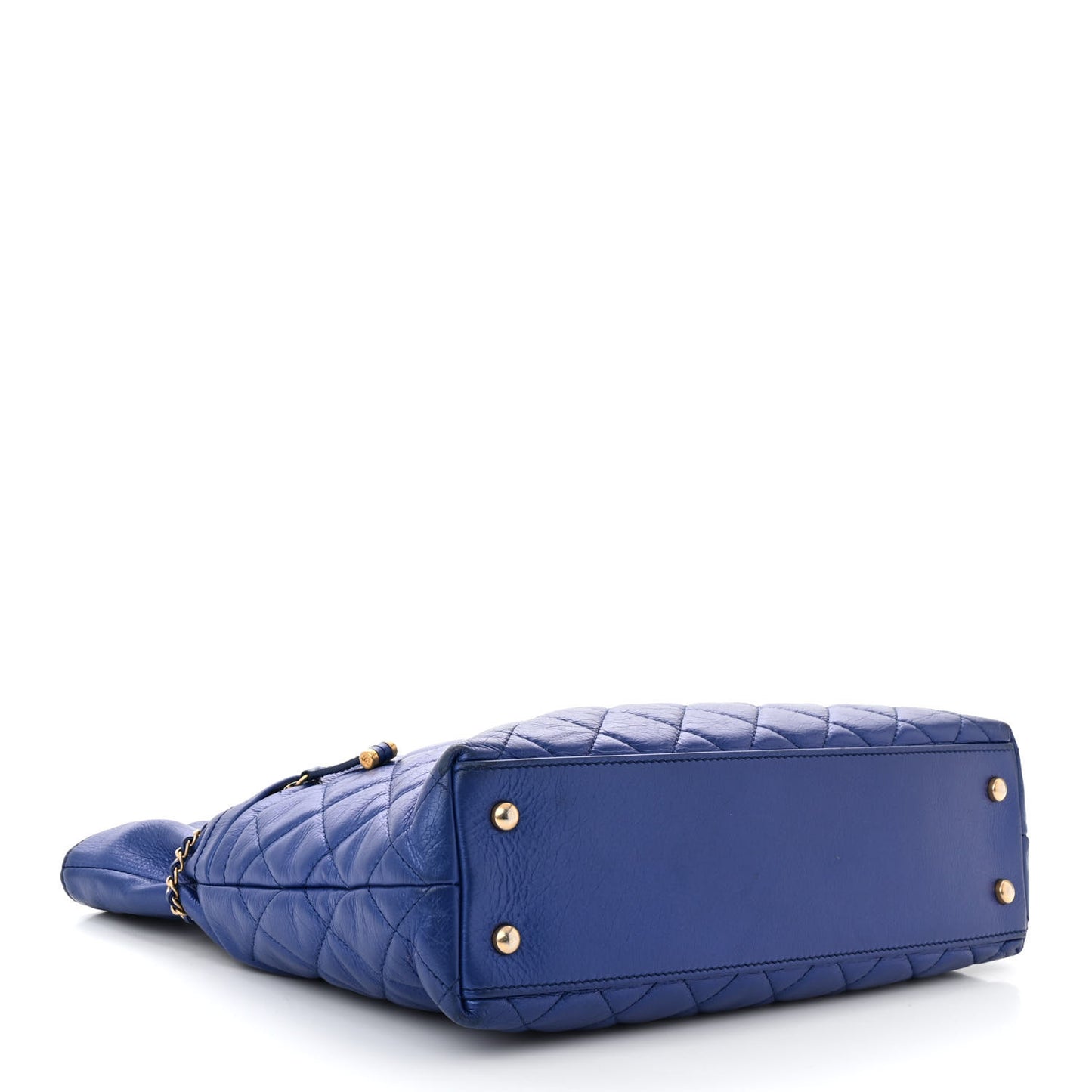 Calfskin Front Zip CC Drawstring Chain Drawstring Tote Blue