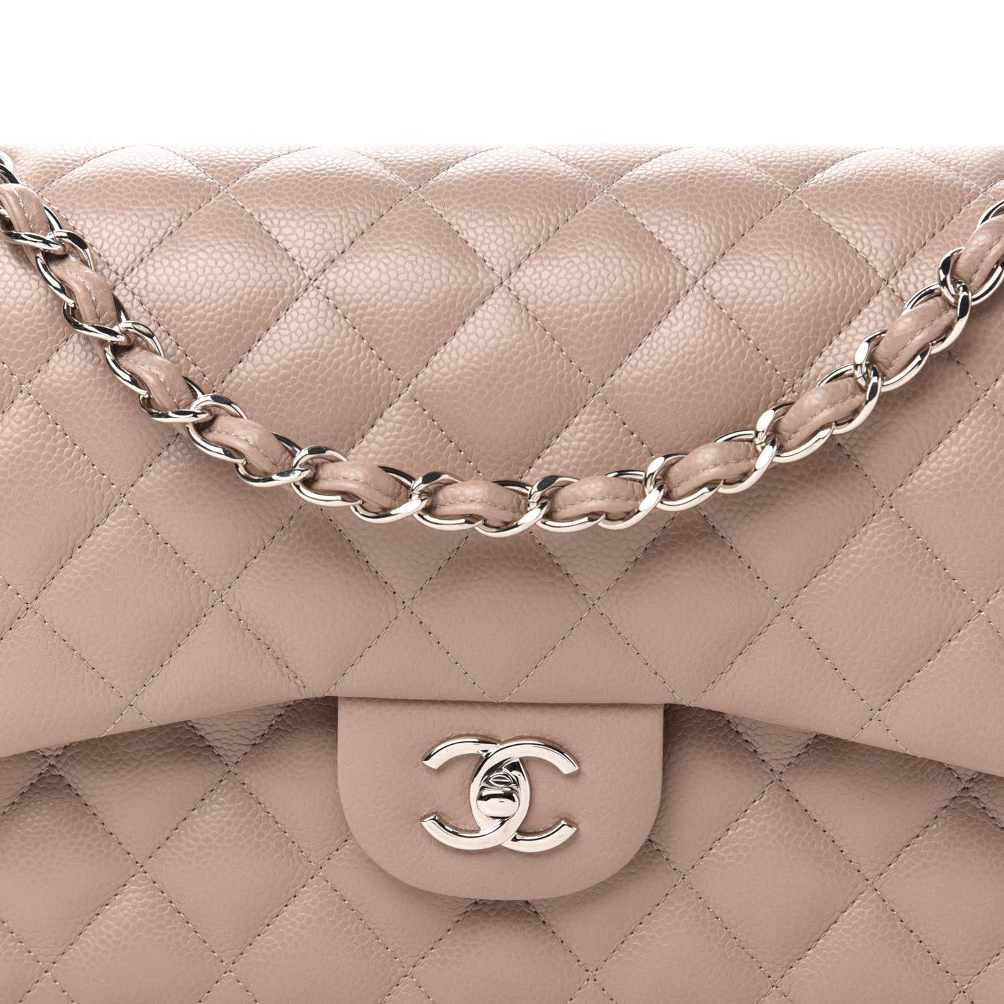 Caviar Quilted Jumbo Double Flap Beige
