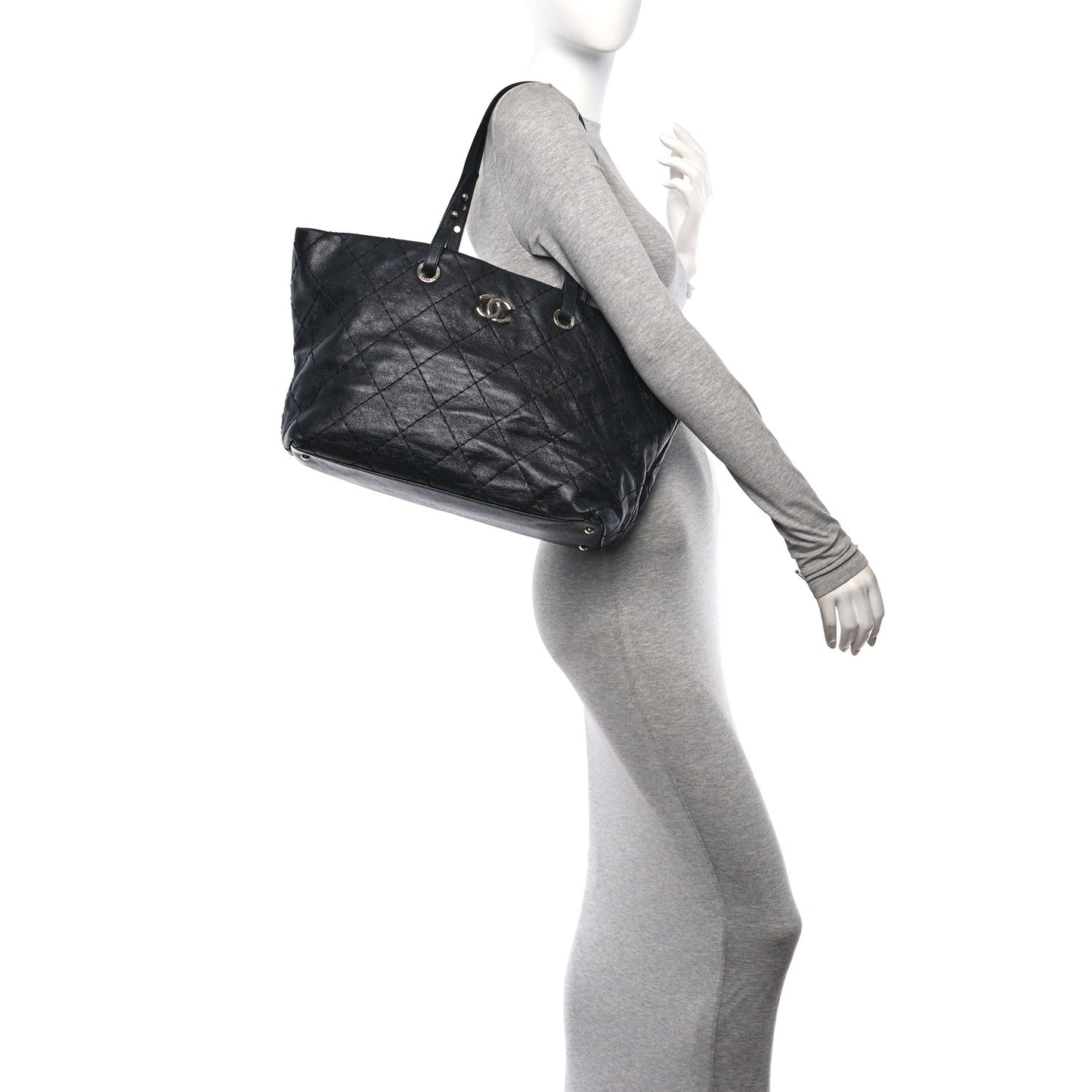 Glazed Calfskin Large On the Road Zip Tote Black