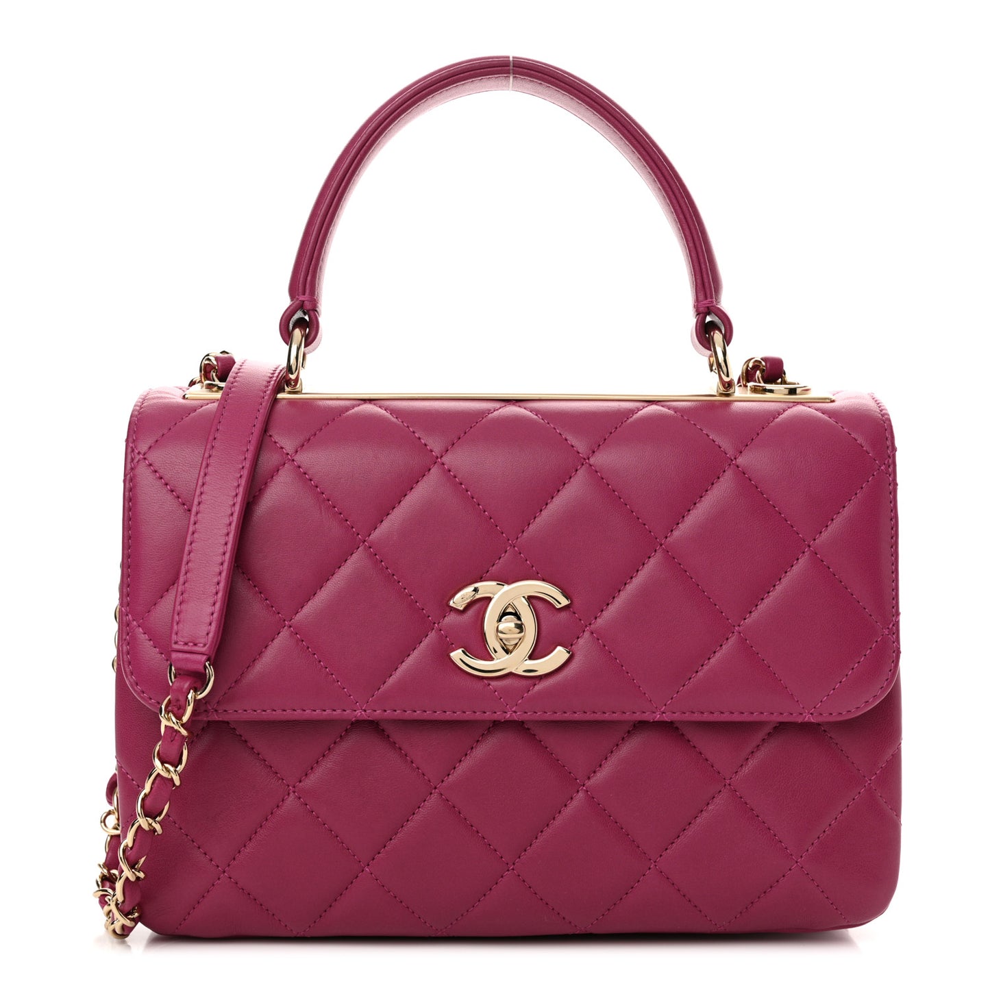 Lambskin Quilted Small Trendy CC Flap Dual Handle Bag Purple