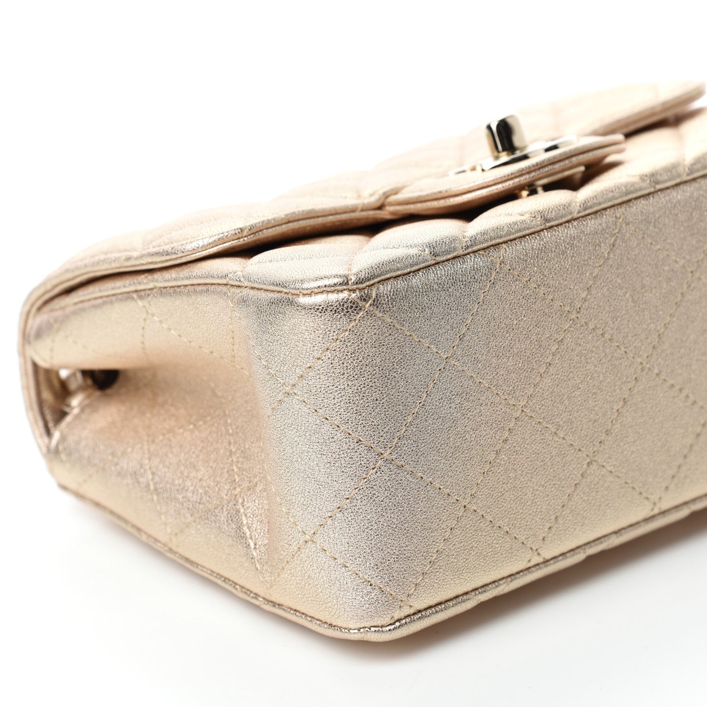Metallic Lambskin Quilted Mini Square Flap Gold