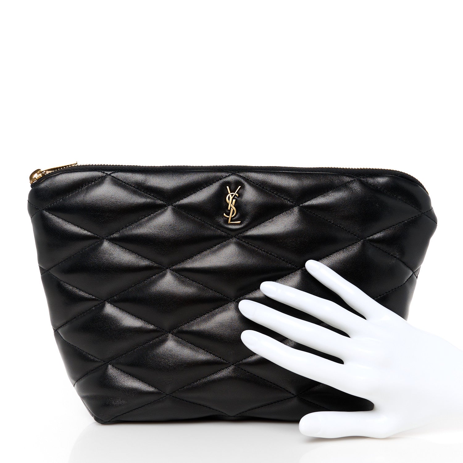 Saint Laurent Lambskin Monogram Medium Sade Puffer Pouch Black 2 of 10