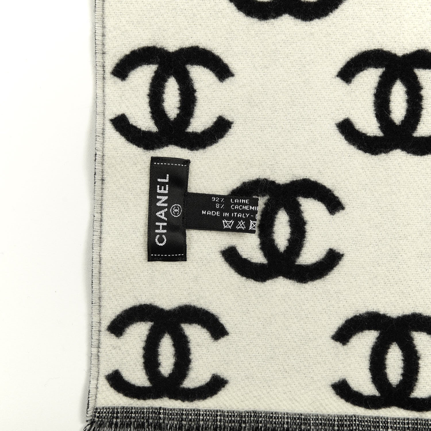Chanel Wool Cashmere CC Scarf Black White 3 of 3