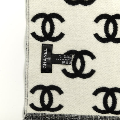 Chanel Wool Cashmere CC Scarf Black White 3 of 3