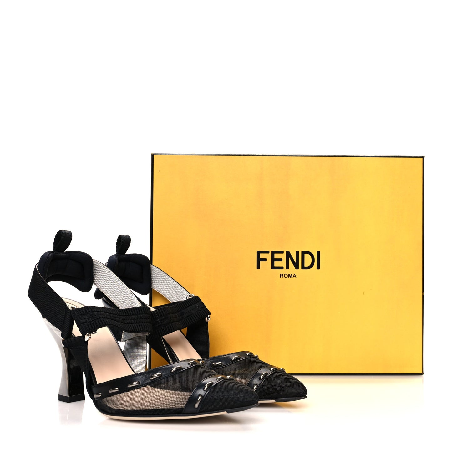 Technical Mesh Vitello Metal Stitches Colibri 85mm Slingback Pumps 37.5 Black Canna di Fucile