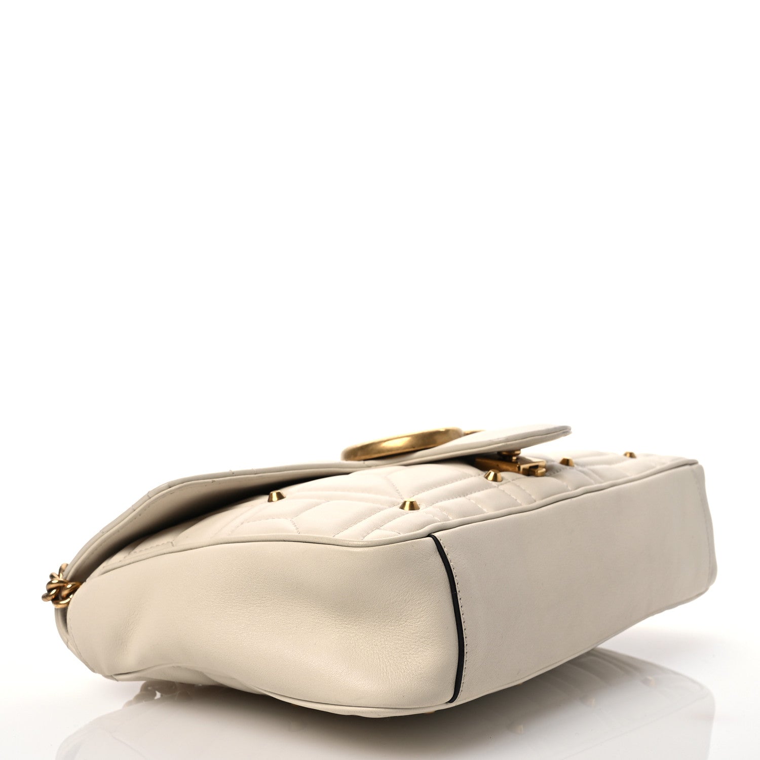 Gucci Calfskin Matelasse Studded Medium GG Marmont Shoulder Bag White 4 of 16