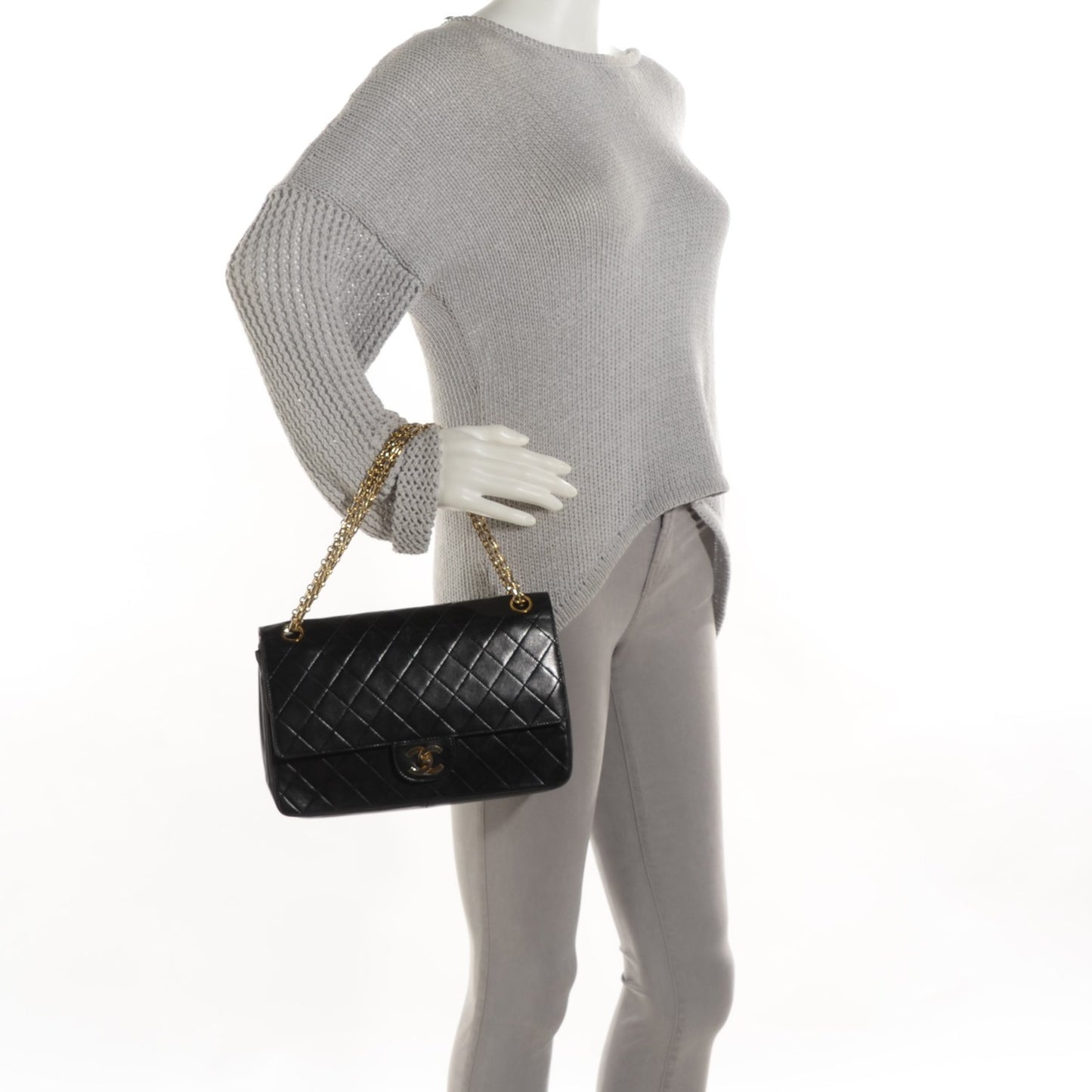 Lambskin Quilted Medium Bijoux Chain Double Flap Black