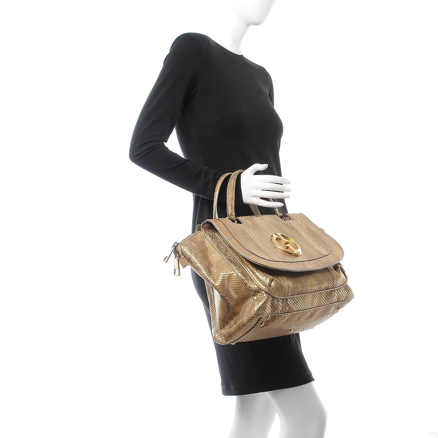 Gucci Metallic Python Medium 1973 Top Handle Satchel Gold 2 of 8