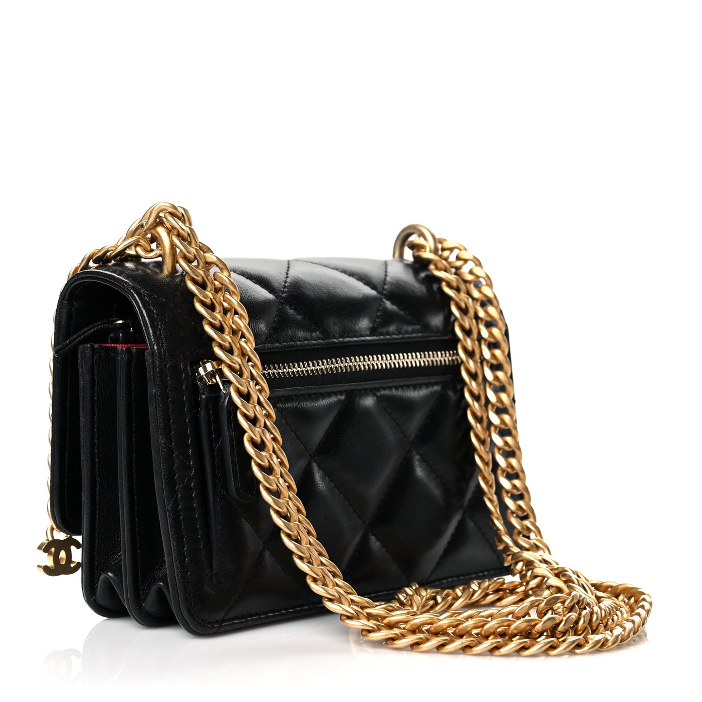 Lambskin Enamel Quilted Pending CC Clutch With Chain Black