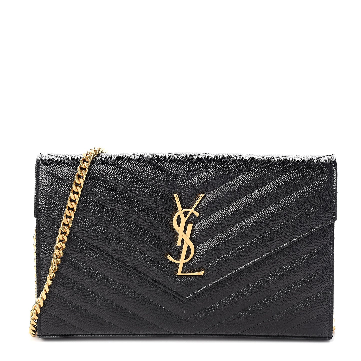 Grain De Poudre Matelasse Chevron Monogram Chain Wallet Black