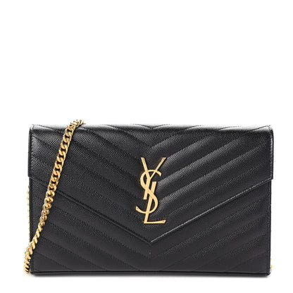 Saint Laurent Grain De Poudre Matelasse Chevron Monogram Chain Wallet Black 1 of 9