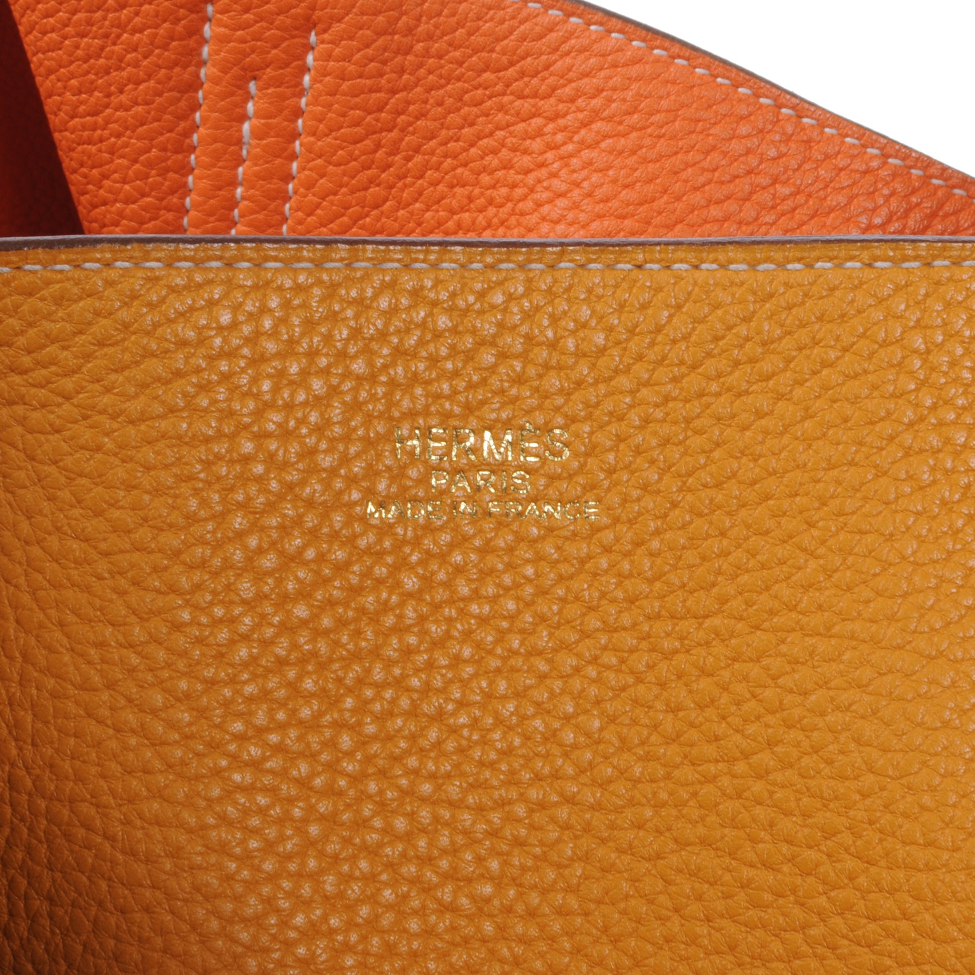 Hermes Taurillon Clemence Double Sens Reversible Tote Moutarde and Orange 5 of 7