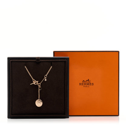 Hermes 18K Rose Gold Diamond PM Ex-Libris Pendant Necklace 6 of 6