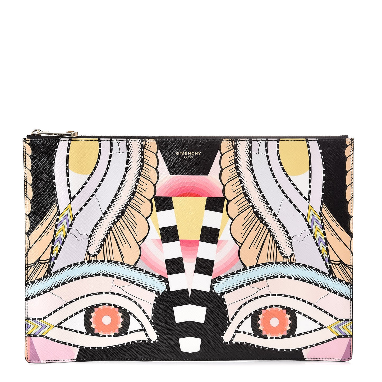 Calfskin Egyptian Print Large Flat Pouch