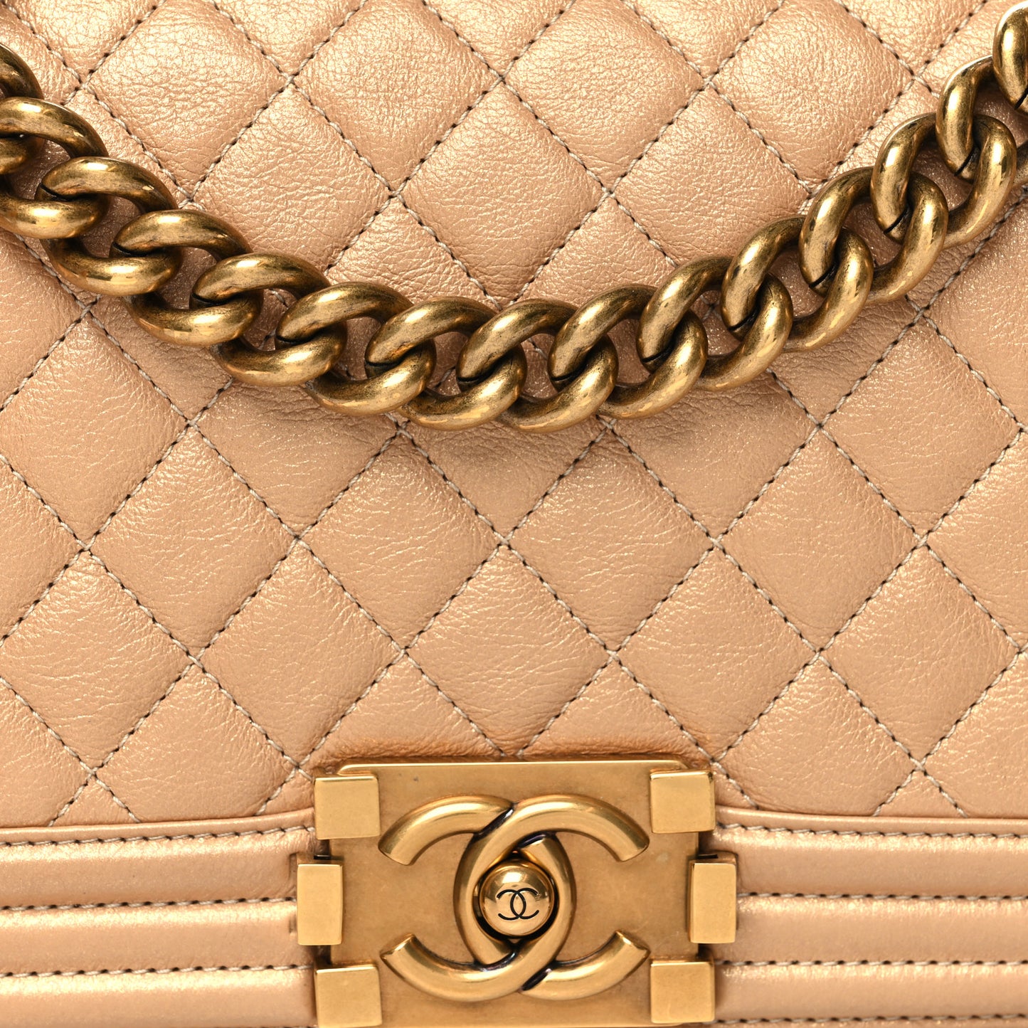 Metallic Calfskin Quilted Medium Boy Flap Gold