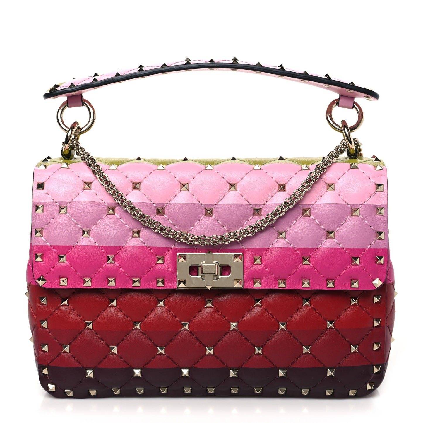 VALENTINO GARAVANI Lambskin Stripe Intarsia Medium Rockstud Spike Shoulder Bag Multicolor