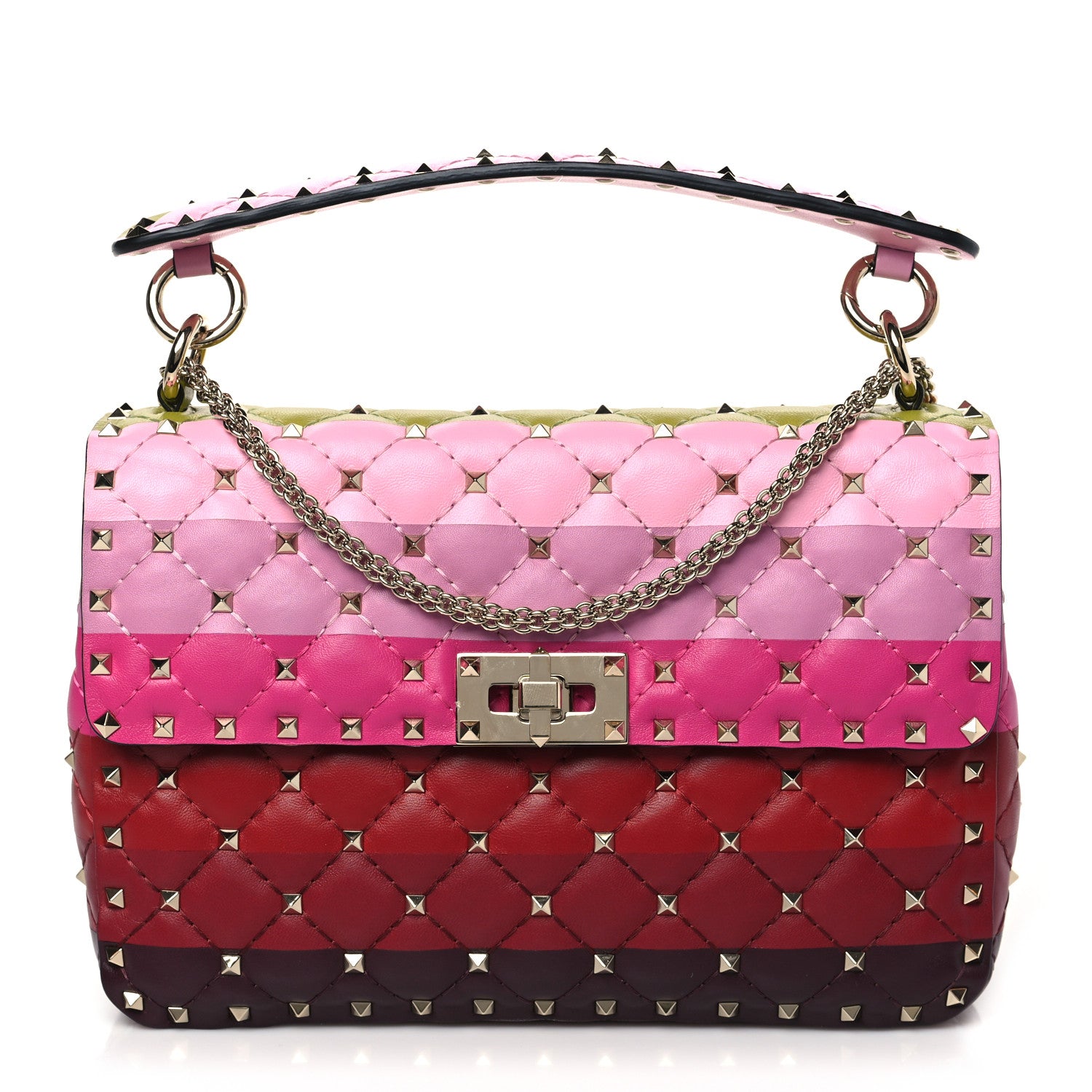 Valentino Garavani VALENTINO GARAVANI Lambskin Stripe Intarsia Medium Rockstud Spike Shoulder Bag Multicolor 1 of 8
