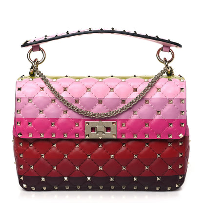 Valentino Garavani VALENTINO GARAVANI Lambskin Stripe Intarsia Medium Rockstud Spike Shoulder Bag Multicolor 1 of 8