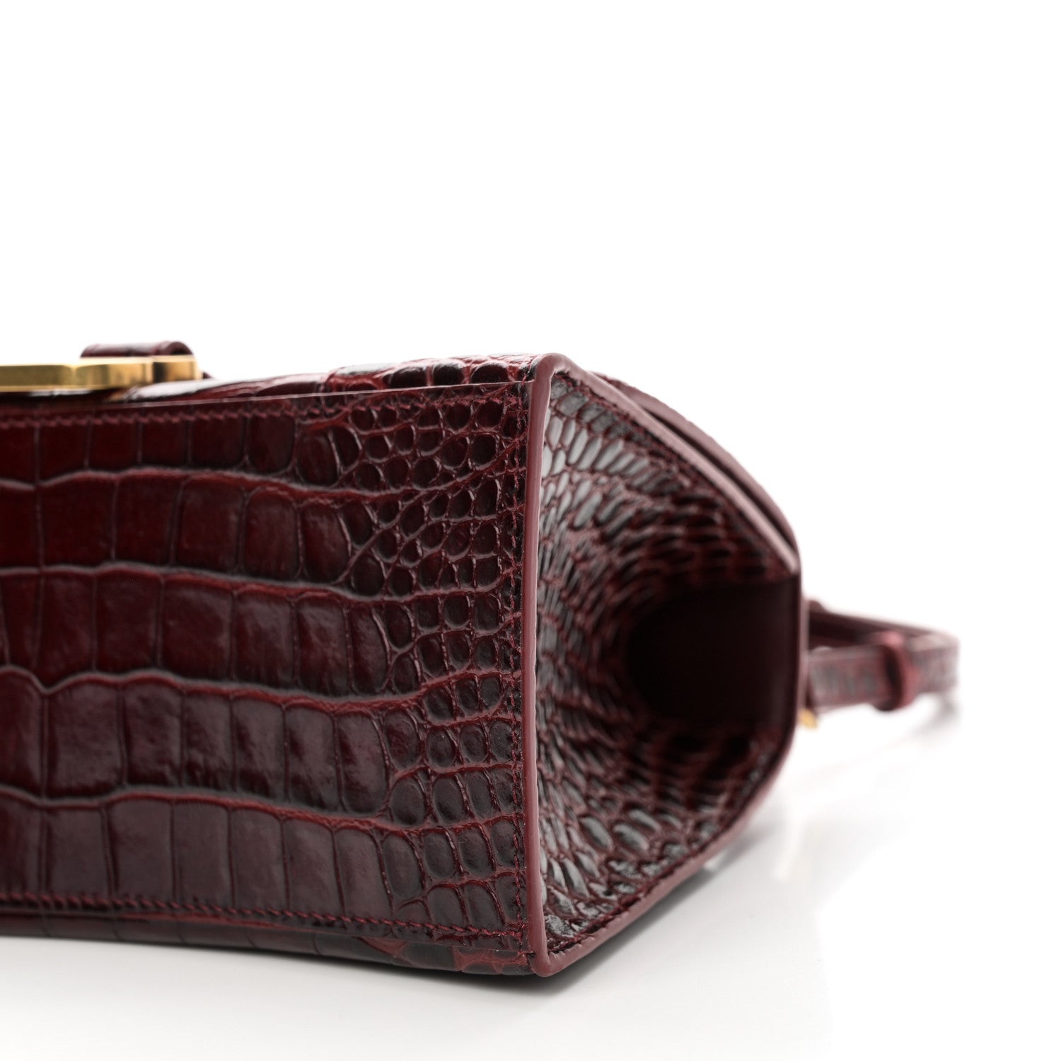 Balenciaga Shiny Calfskin Crocodile Embossed Small Hourglass Top Handle Bag Dark Red 10 of 11