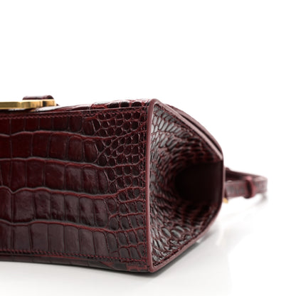 Balenciaga Shiny Calfskin Crocodile Embossed Small Hourglass Top Handle Bag Dark Red 10 of 11
