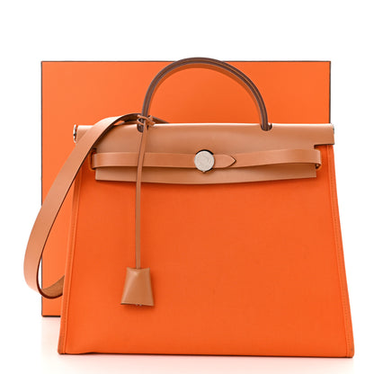 Hermes Toile Officer Vache Hunter Herbag Zip 31 PM Feu Natural 15 of 15